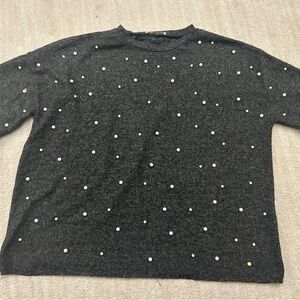 Zara Gray Sweater Short Sleeves Top with Pearl Embellishments